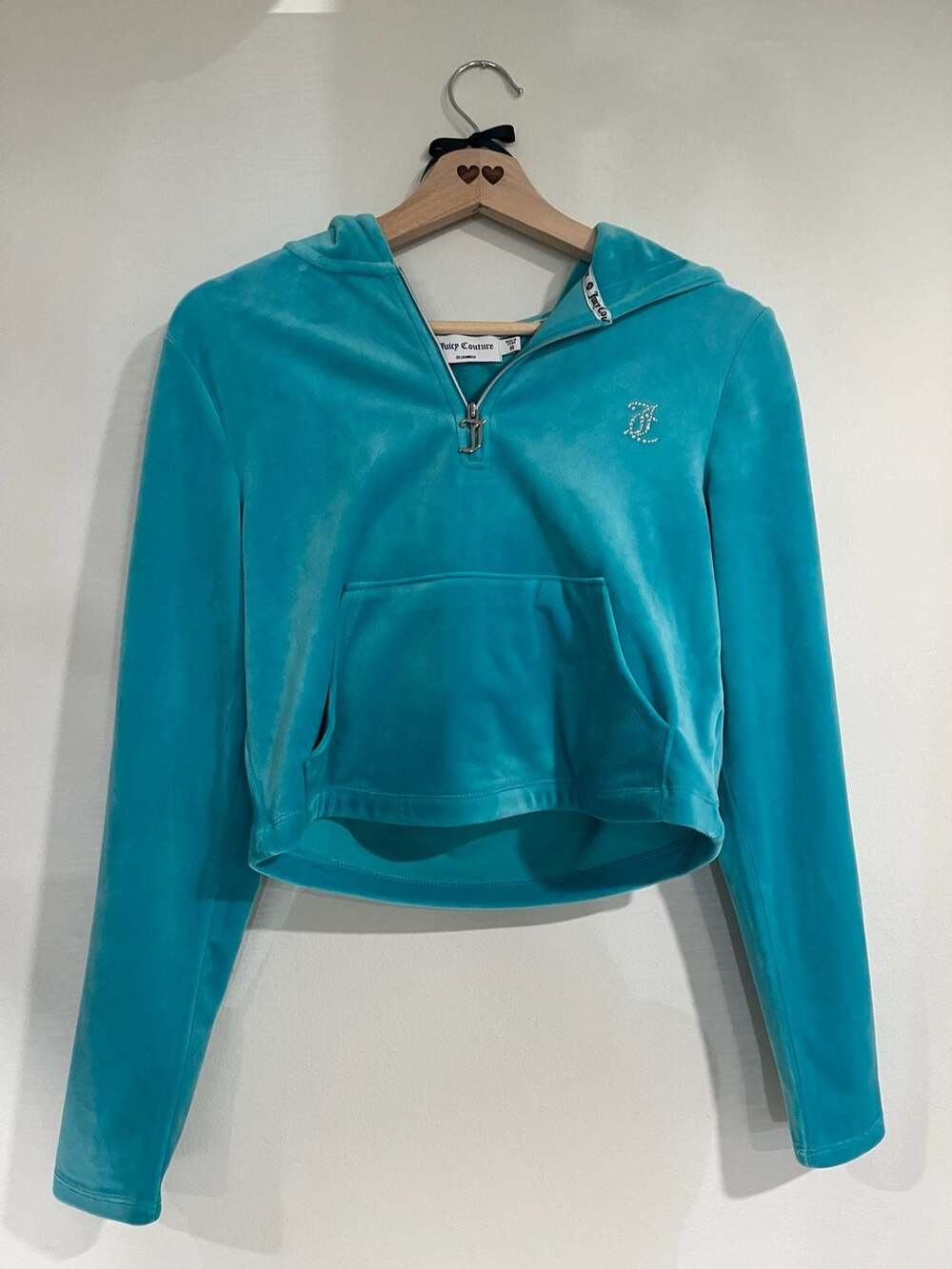 Juicy Couture Velour Quarter-Zip Cropped Hoodie Teal Size XS